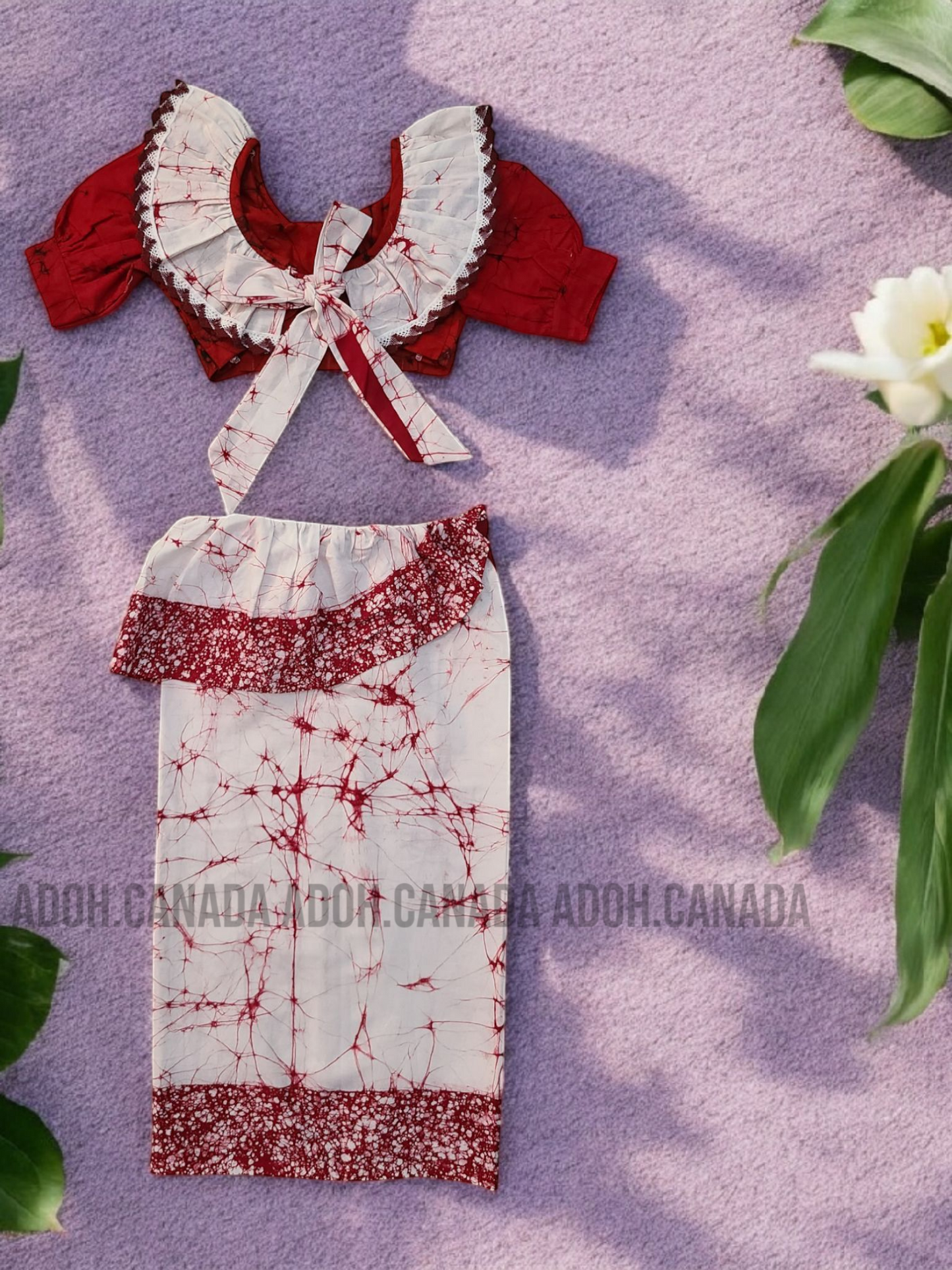 KG1298 - Dark red(Maroon) and white with Floral designed Lama Saree ( Kids Redda Hatte)| Ceylon Batik | Hand Made | Kids Collection | Summer Collection | Cotton Lama Saree | Kids Redda Hatte | Casual wear