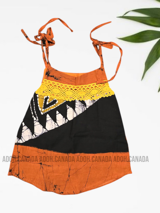 KG0003 - Orange and black dress for kid| Ceylon Batik | Hand Made | Kids Collection | Summer Collection | Cotton Dress | Casual wear