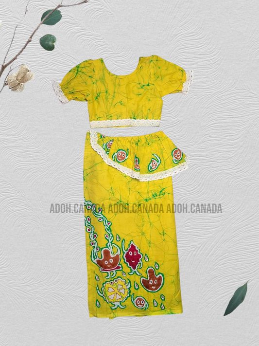 KG0015 - Yellow color with Awurudu sweets designed Lama Saree ( Kids Redda Hatte)| Ceylon Batik | Hand Made | Kids Collection | Summer Collection | Cotton Lama Saree | Kids Redda Hatte | Casual wear