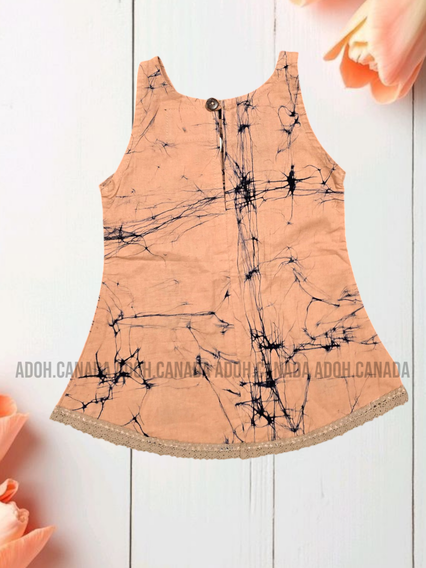 KG0001 - Cream color dress with black cracks | Ceylon Batik | Hand Made | Kids Collection | Summer Collection | Cotton Dress | Casual wear