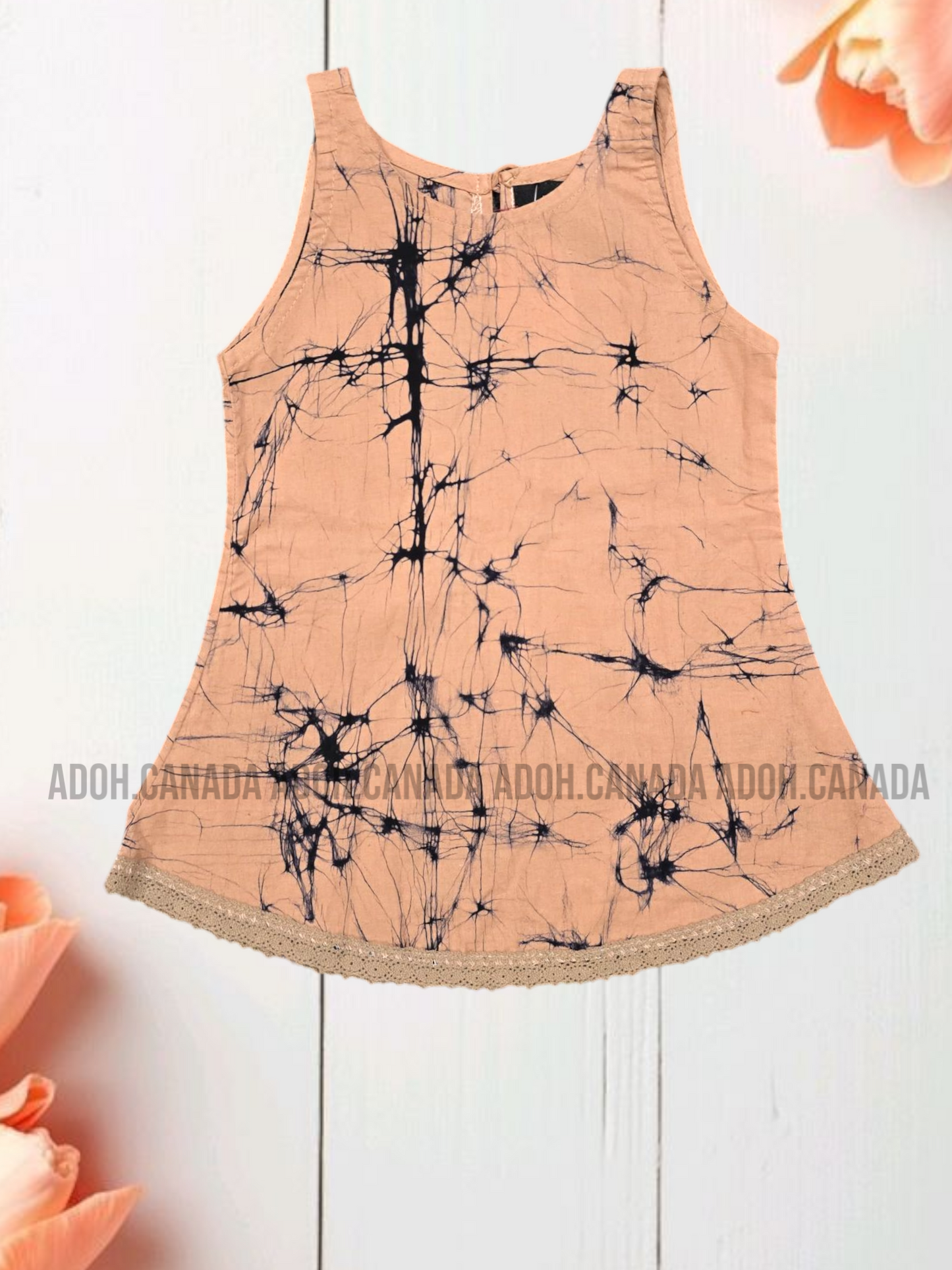 KG0001 - Cream color dress with black cracks | Ceylon Batik | Hand Made | Kids Collection | Summer Collection | Cotton Dress | Casual wear