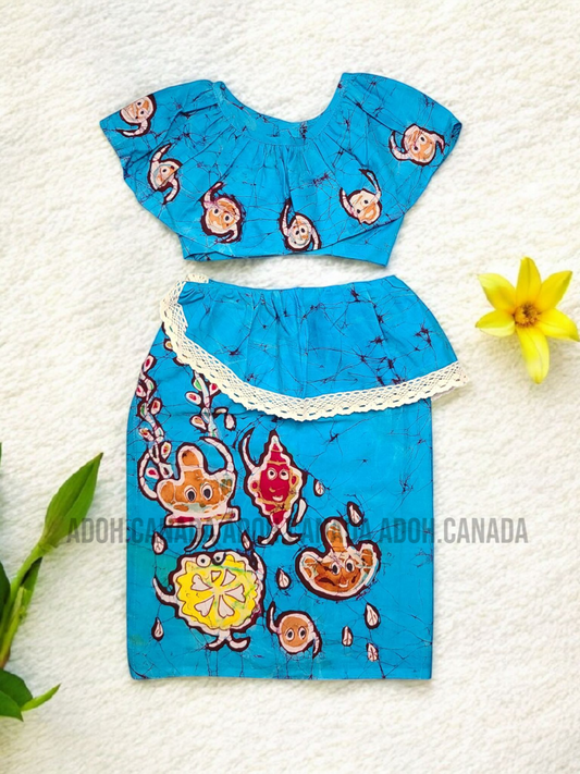 KG1295 - Blue color with Awurudu sweets designed Lama Saree ( Kids Redda Hatte)| Ceylon Batik | Hand Made | Kids Collection | Summer Collection | Cotton Lama Saree | Kids Redda Hatte | Casual wear