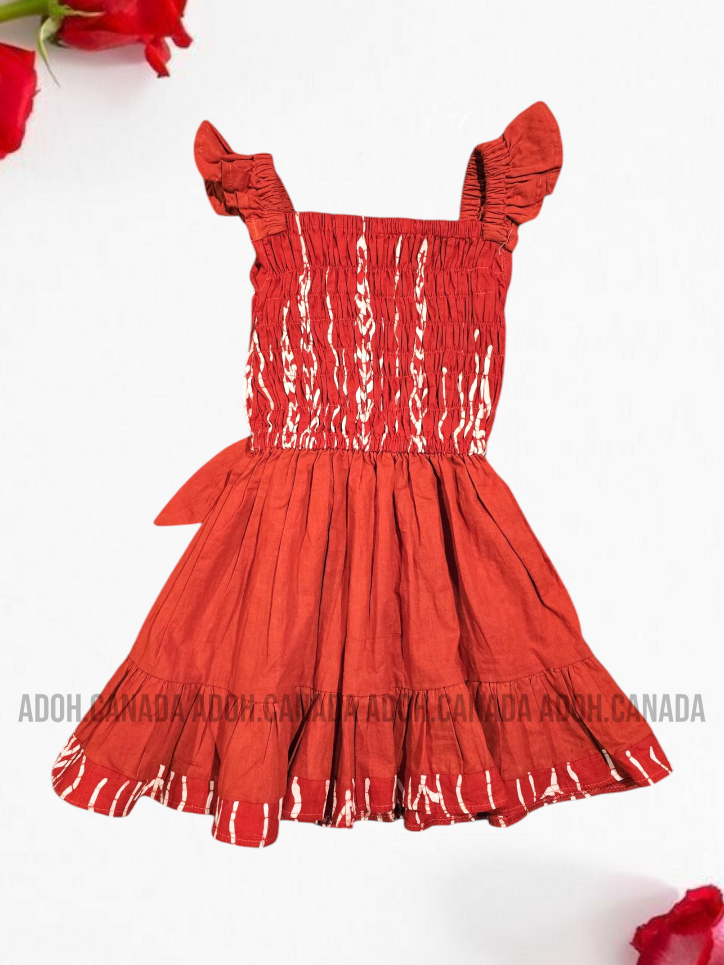 KG0007 - Orange and white designed dress for kid| Ceylon Batik | Hand Made | Kids Collection | Summer Collection | Cotton Dress | Casual wear