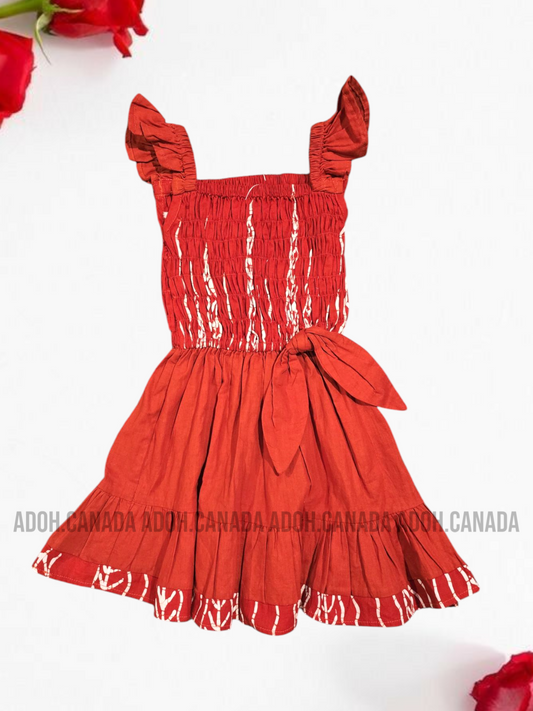 KG0007 - Orange and white designed dress for kid| Ceylon Batik | Hand Made | Kids Collection | Summer Collection | Cotton Dress | Casual wear