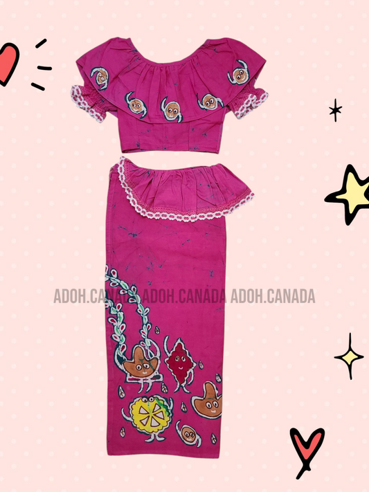 KG1301 - Pink color with Awurudu sweets designed Lama Saree ( Kids Redda Hatte)| Ceylon Batik | Hand Made | Kids Collection | Summer Collection | Cotton Lama Saree | Kids Redda Hatte | Casual wear