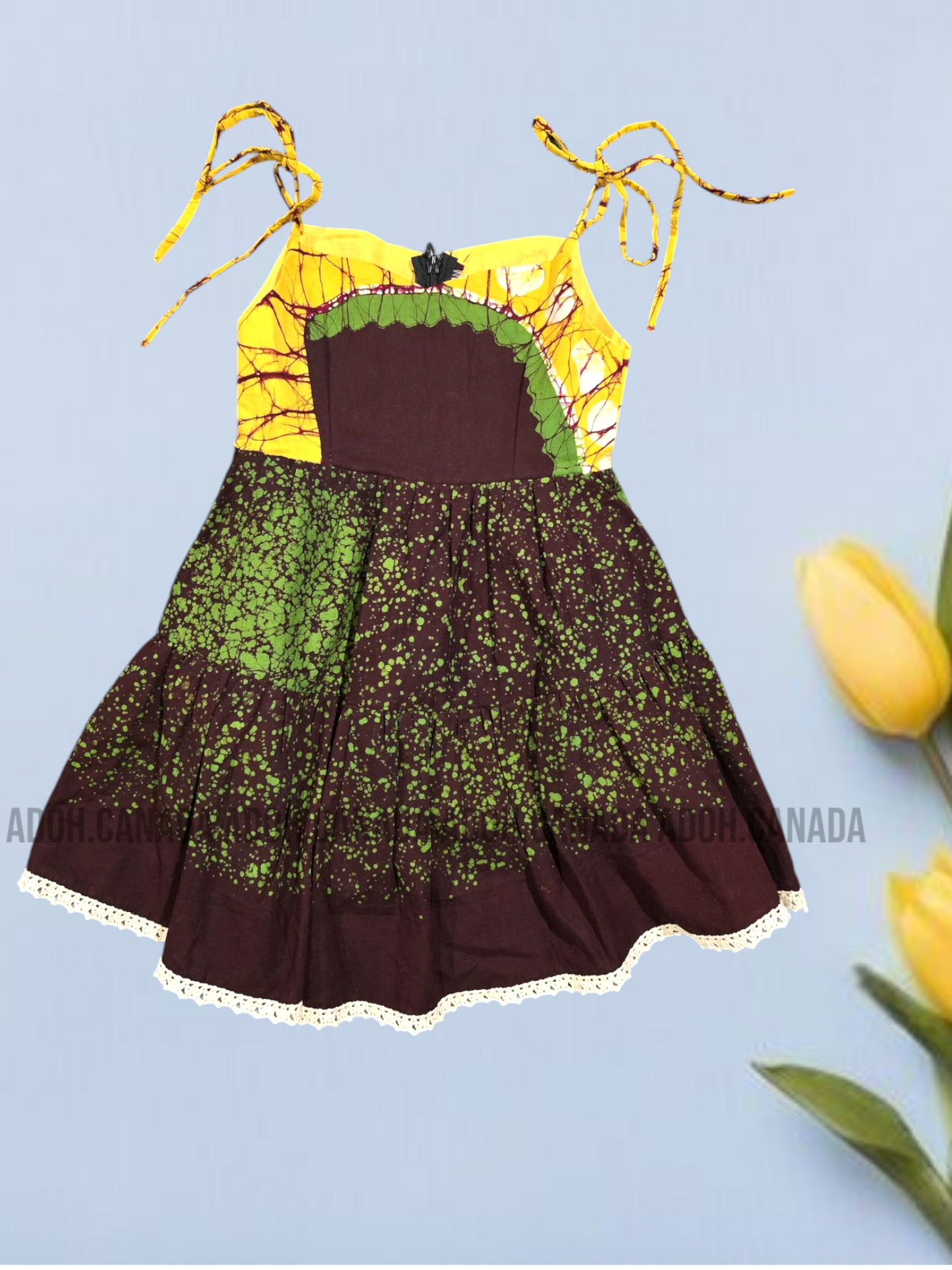 KG0004 - Dark maroon,yellow and green dress for kid| Ceylon Batik | Hand Made | Kids Collection | Summer Collection | Cotton Dress | Casual wear