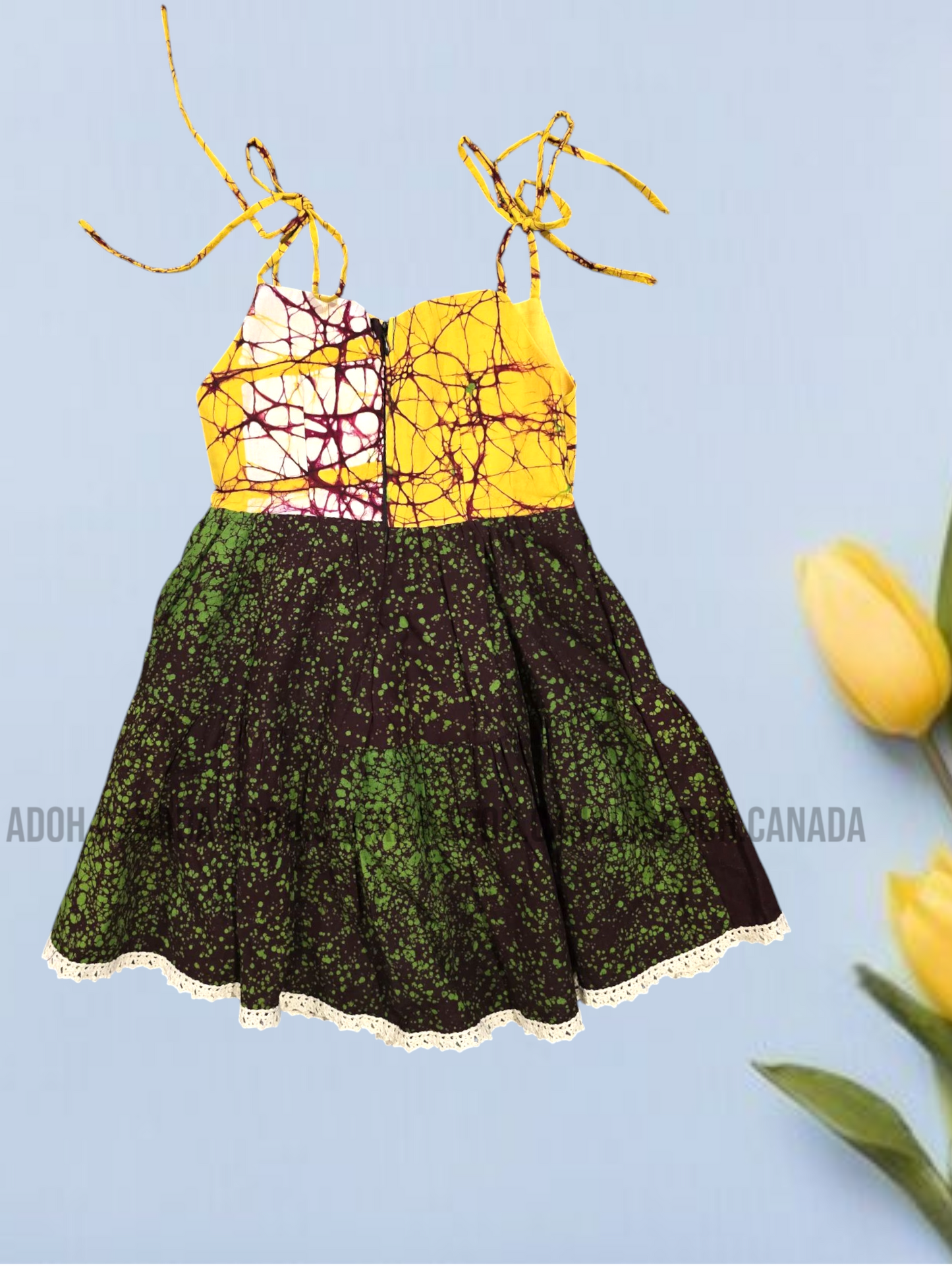 KG0004 - Dark maroon,yellow and green dress for kid| Ceylon Batik | Hand Made | Kids Collection | Summer Collection | Cotton Dress | Casual wear