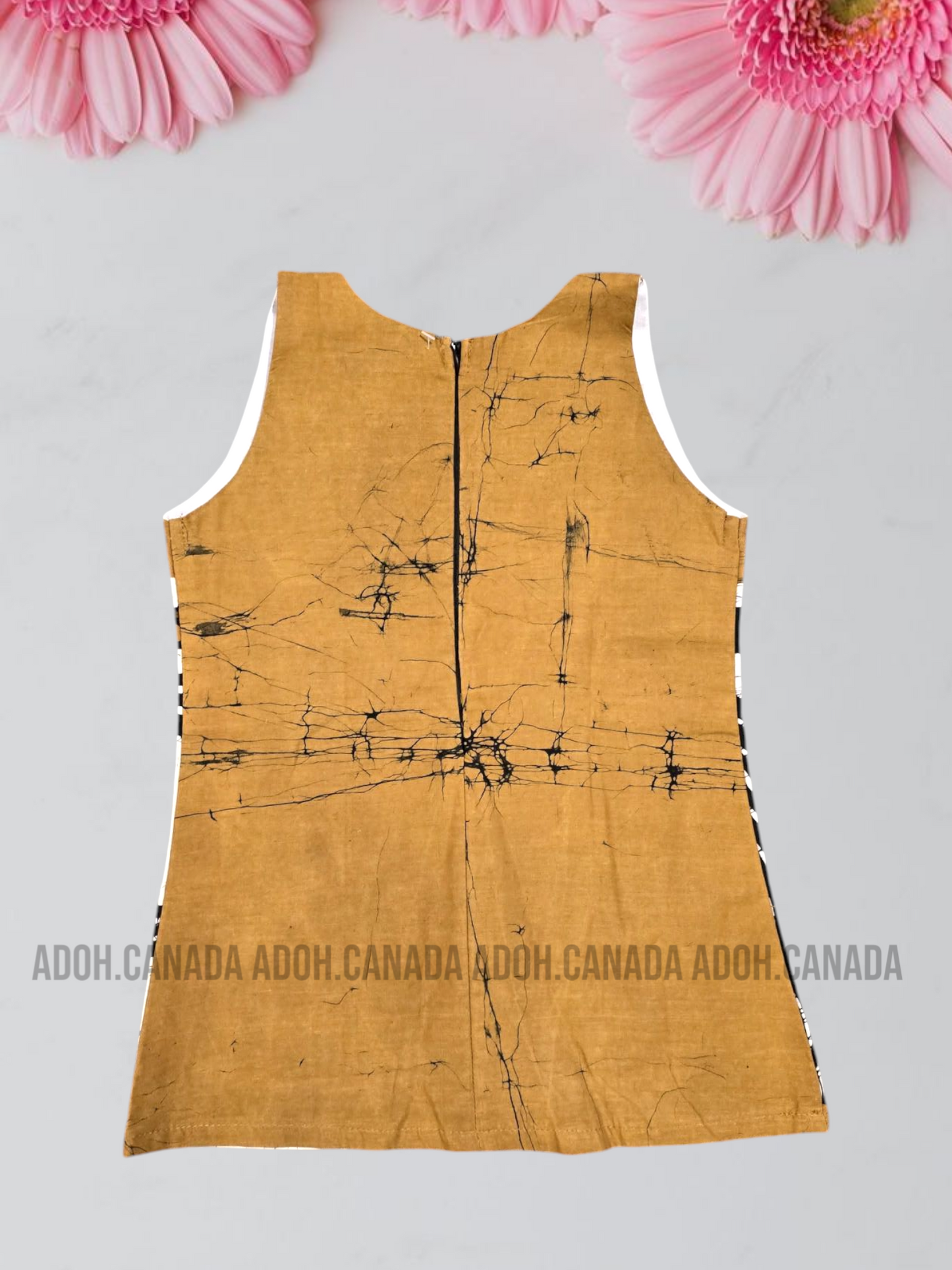 KG0002 - Brown  color kid's dress with black & white designed | Ceylon Batik | Hand Made | Kids Collection | Summer Collection | Cotton Dress | Casual wearì