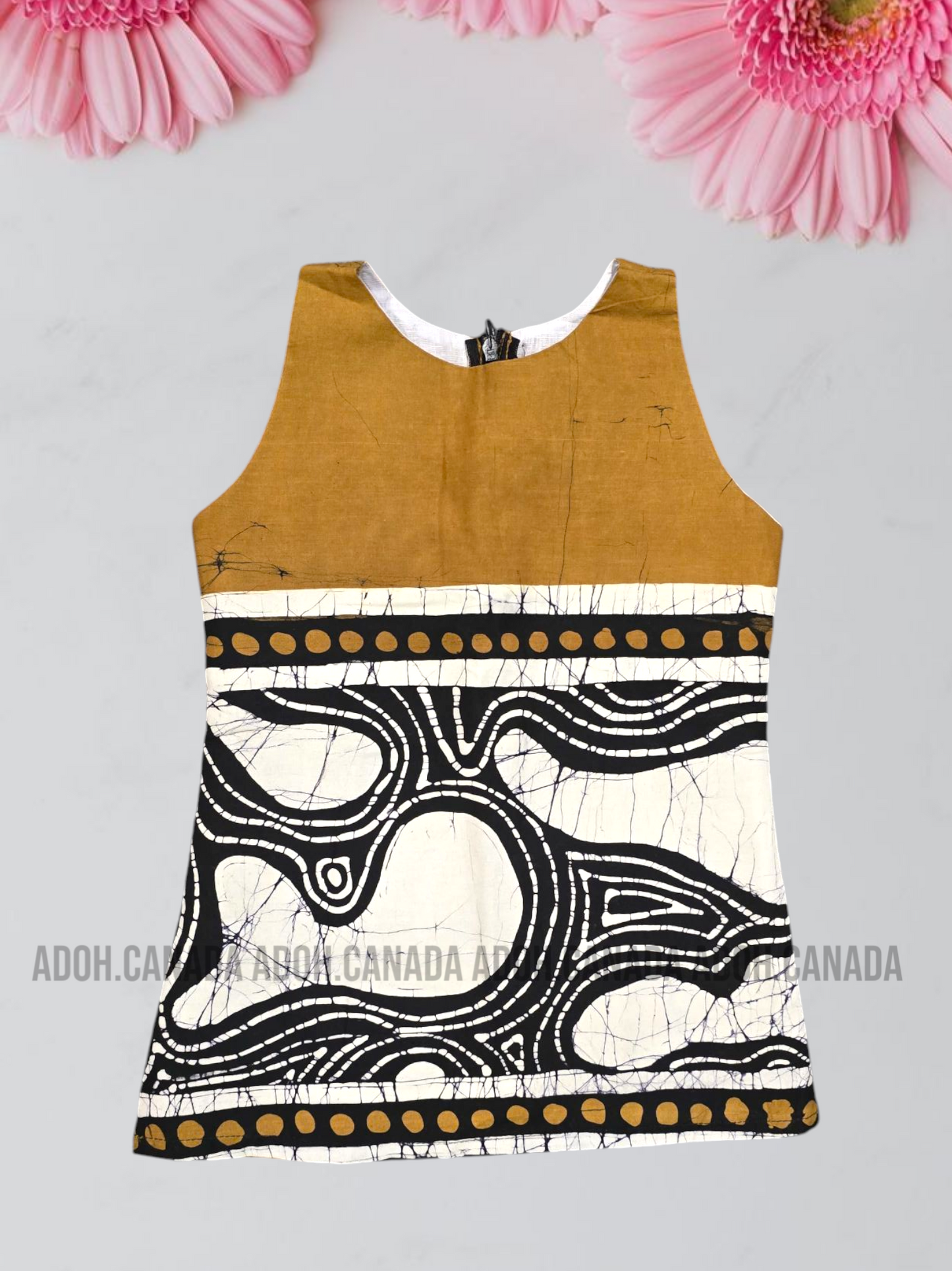 KG0002 - Brown  color kid's dress with black & white designed | Ceylon Batik | Hand Made | Kids Collection | Summer Collection | Cotton Dress | Casual wearì