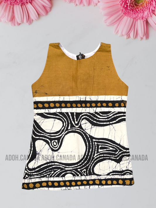 KG0002 - Brown  color kid's dress with black & white designed | Ceylon Batik | Hand Made | Kids Collection | Summer Collection | Cotton Dress | Casual wearì