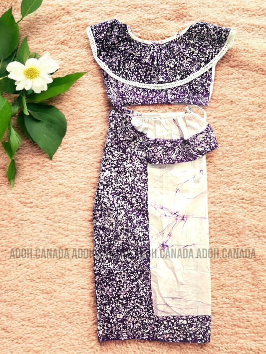 KG1282 - White and purple color Lama Saree ( Kids Redda Hatte)| Ceylon Batik | Hand Made | Kids Collection | Summer Collection | Cotton Lama Saree | Kids Redda Hatte | Casual wear