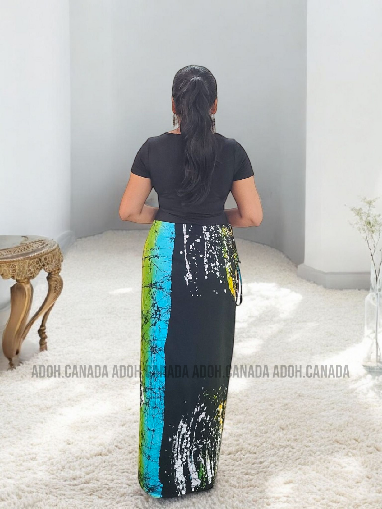 LU1235 - Black with Multi color designed Batik Lungi Skirt |Ceylon Batik | Hand Made | Summer Collection | Cotton Batik Lungi | Traditional Collection