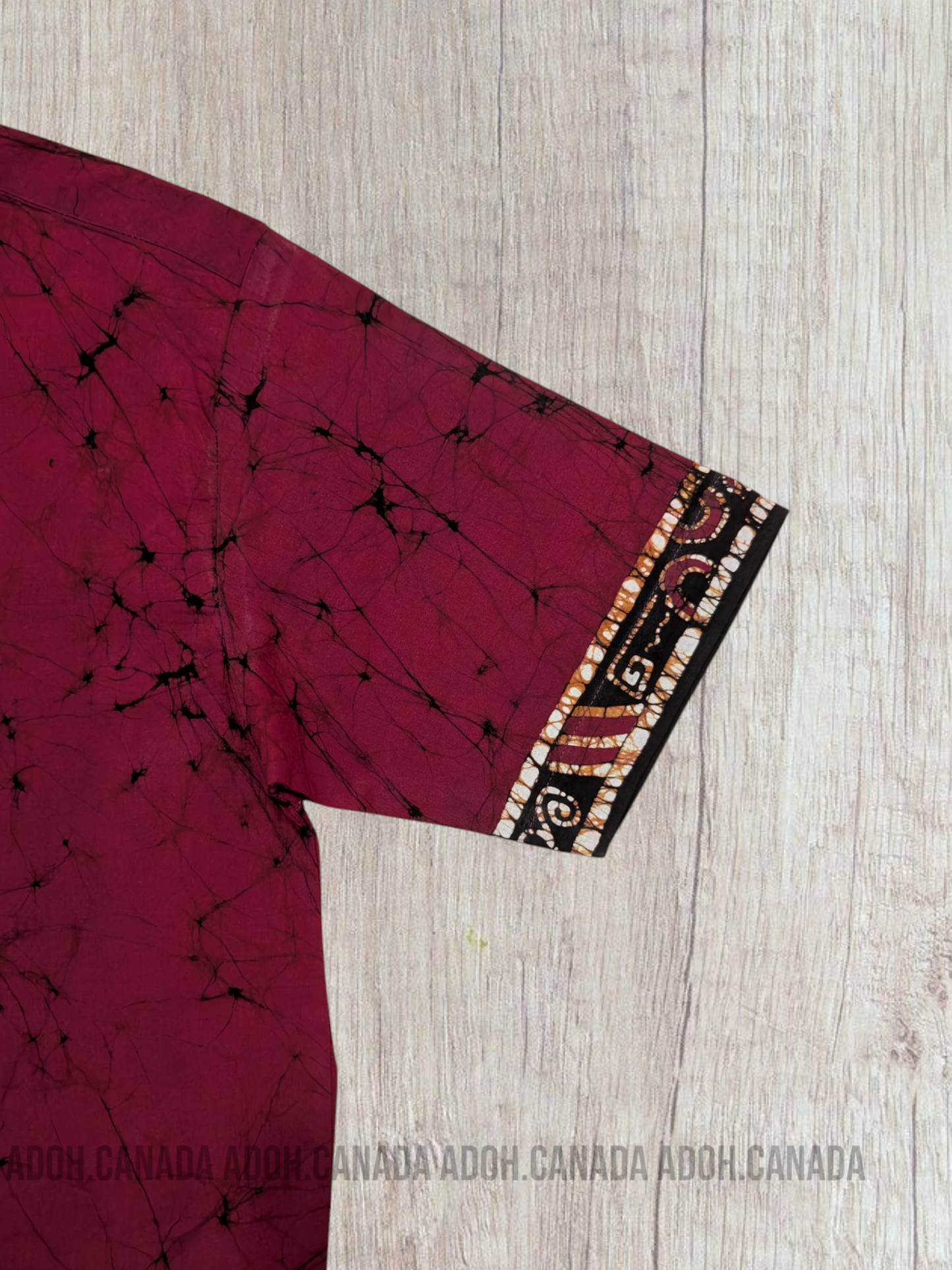 SH1314 - Dark Red with drummers designed Batik Shirt | Ceylon Batik | Hand Made | Men's Collection | Cotton Shirt | Summer Wear