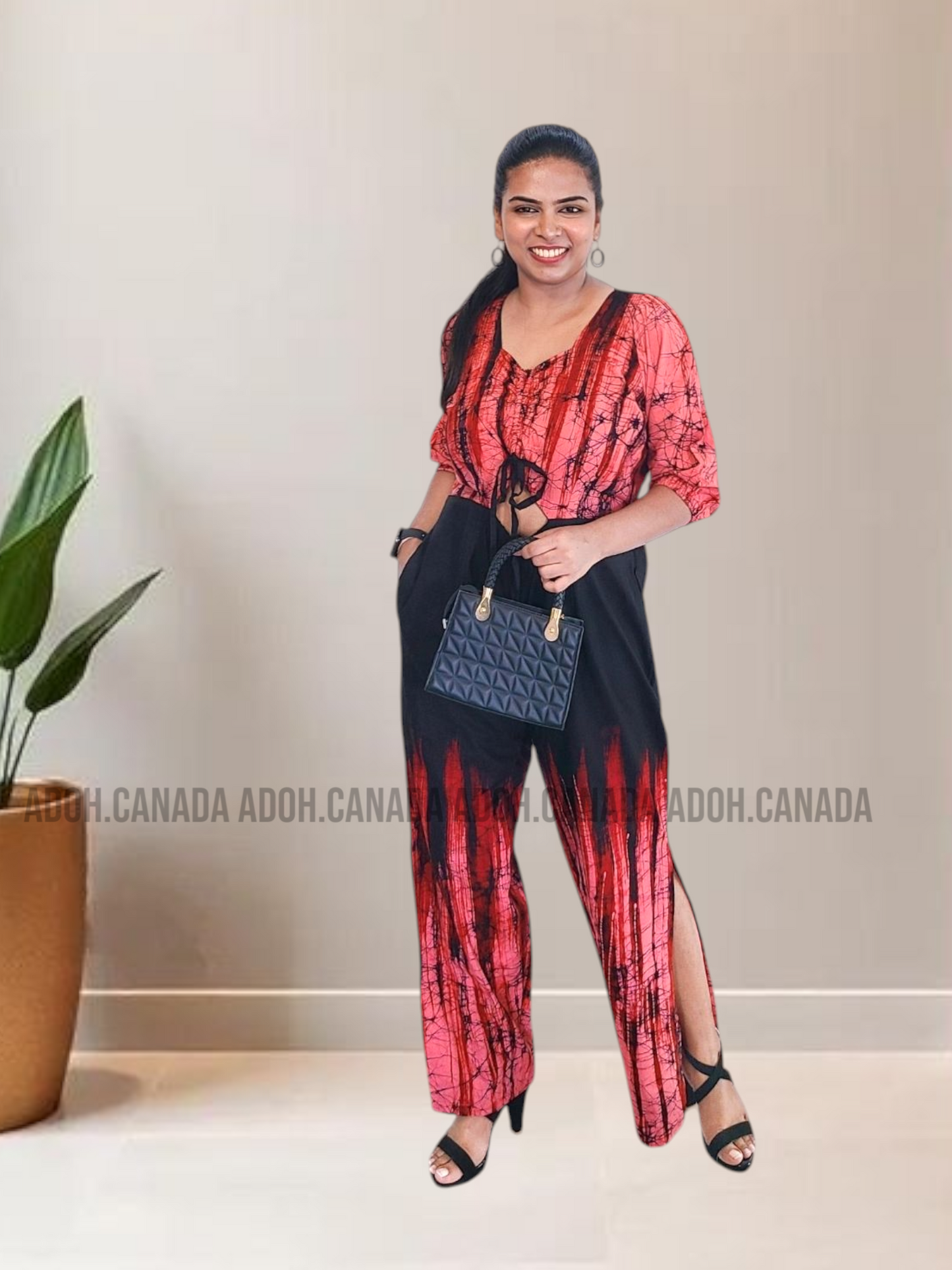 CC1183- Pink Red and Black Batik Jumpsuit | Ceylon Batik | Hand Made |Summer Collection | Cotton Jump Suit | Summer Wear
