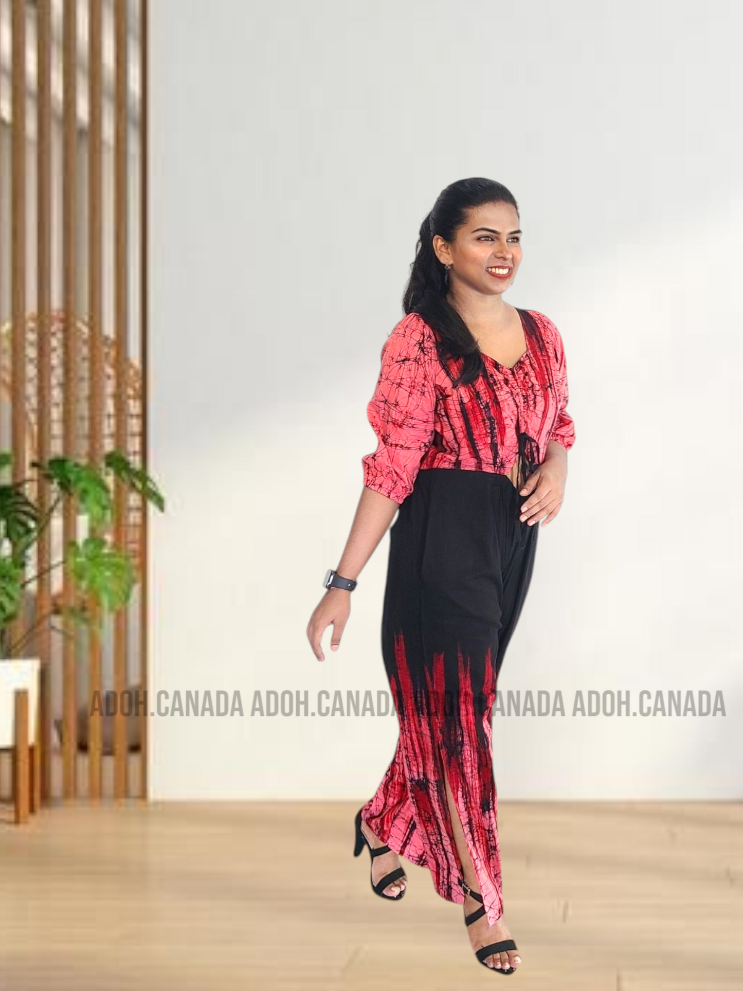 CC1183- Pink Red and Black Batik Jumpsuit | Ceylon Batik | Hand Made |Summer Collection | Cotton Jump Suit | Summer Wear