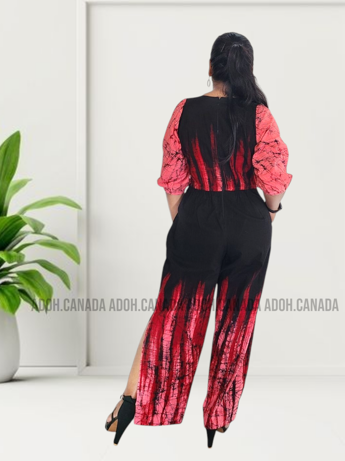 CC1183- Pink Red and Black Batik Jumpsuit | Ceylon Batik | Hand Made |Summer Collection | Cotton Jump Suit | Summer Wear