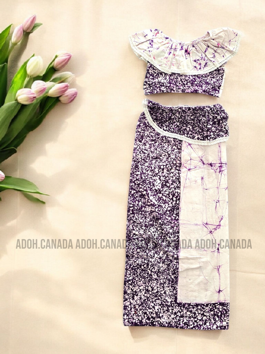 KG1283 - White and purple color Lama Saree ( Kids Redda Hatte)| Ceylon Batik | Hand Made | Kids Collection | Summer Collection | Cotton Lama Saree | Kids Redda Hatte | Casual wear