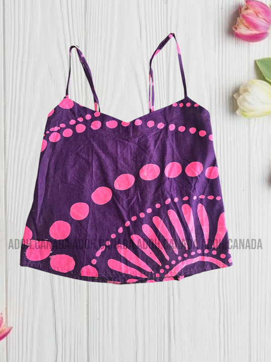 CC1158 - Purple Batik Crop Top with pink design| Ceylon Batik | Hand Made | Summer Collection | Cotton Crop top | Summer wear