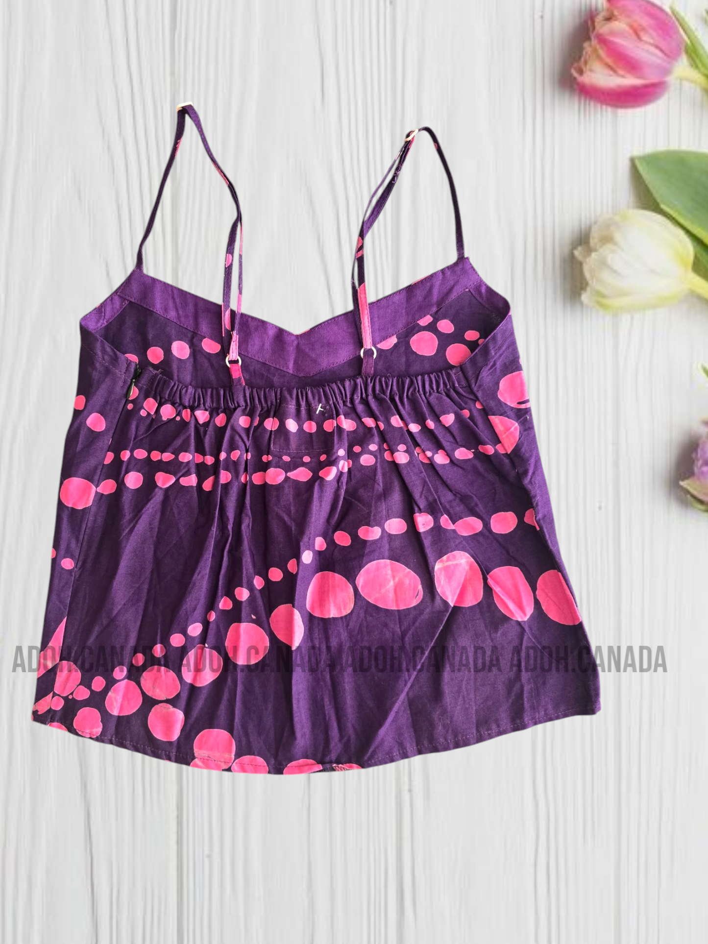 CC1158 - Purple Batik Crop Top with pink design| Ceylon Batik | Hand Made | Summer Collection | Cotton Crop top | Summer wear