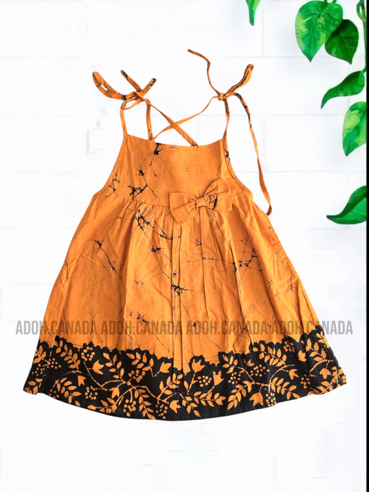 KG0011 - Orange dress with black designed for kid| Ceylon Batik | Hand Made | Kids Collection | Summer Collection | Cotton Dress | Casual wear