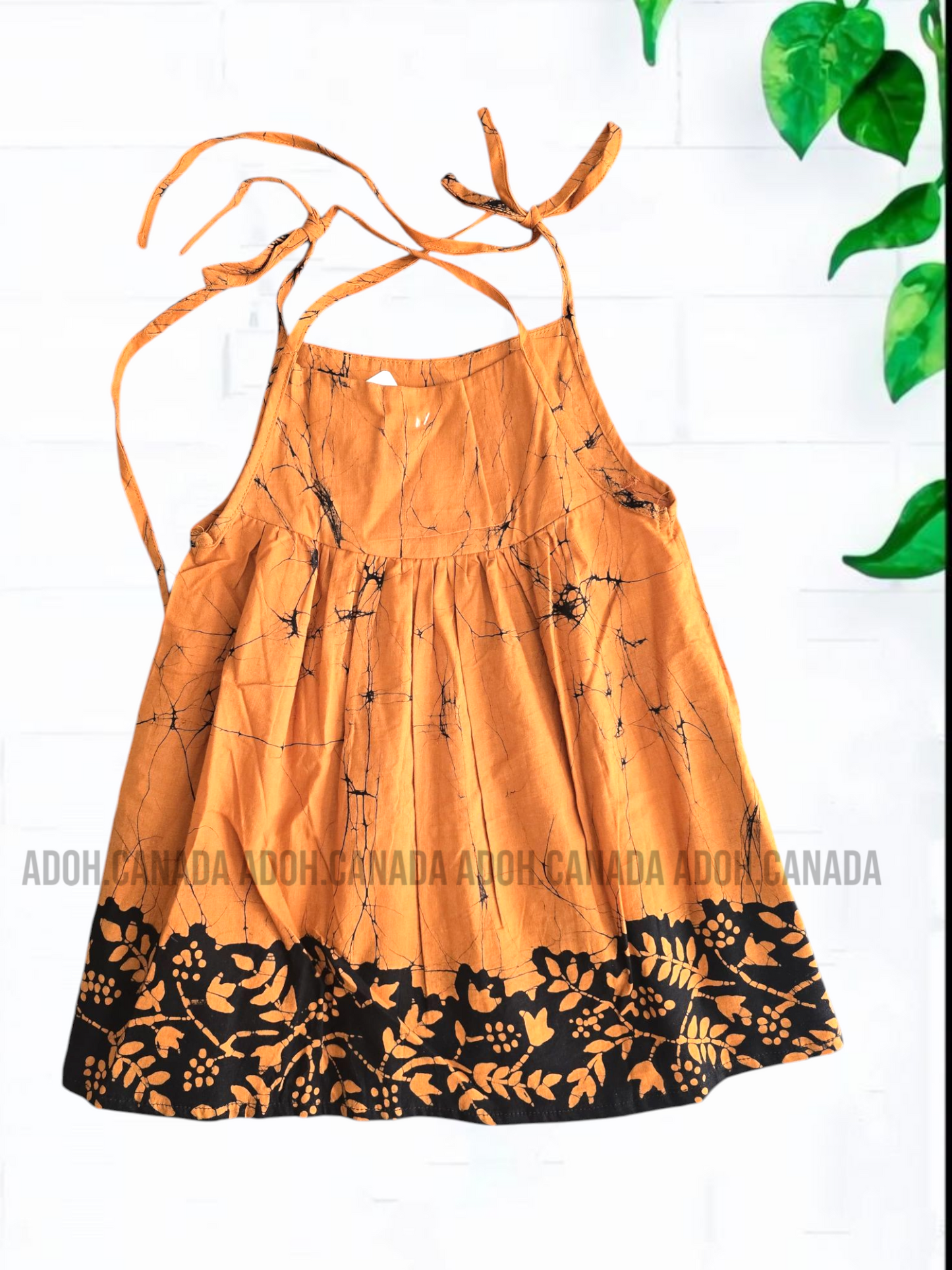 KG0011 - Orange dress with black designed for kid| Ceylon Batik | Hand Made | Kids Collection | Summer Collection | Cotton Dress | Casual wear