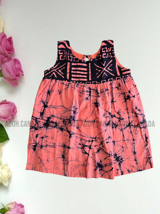 KG1164 - Pink with black cracks dress for kid| Ceylon Batik | Hand Made | Kids Collection | Summer Collection | Cotton Dress | Casual wear