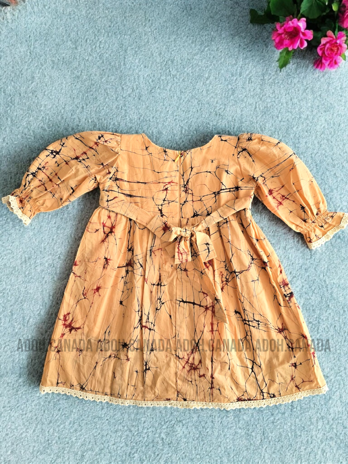 KG1224 - Cremish with red and black cracks dress for kid| Ceylon Batik | Hand Made | Kids Collection | Summer Collection | Cotton Dress | Casual wear