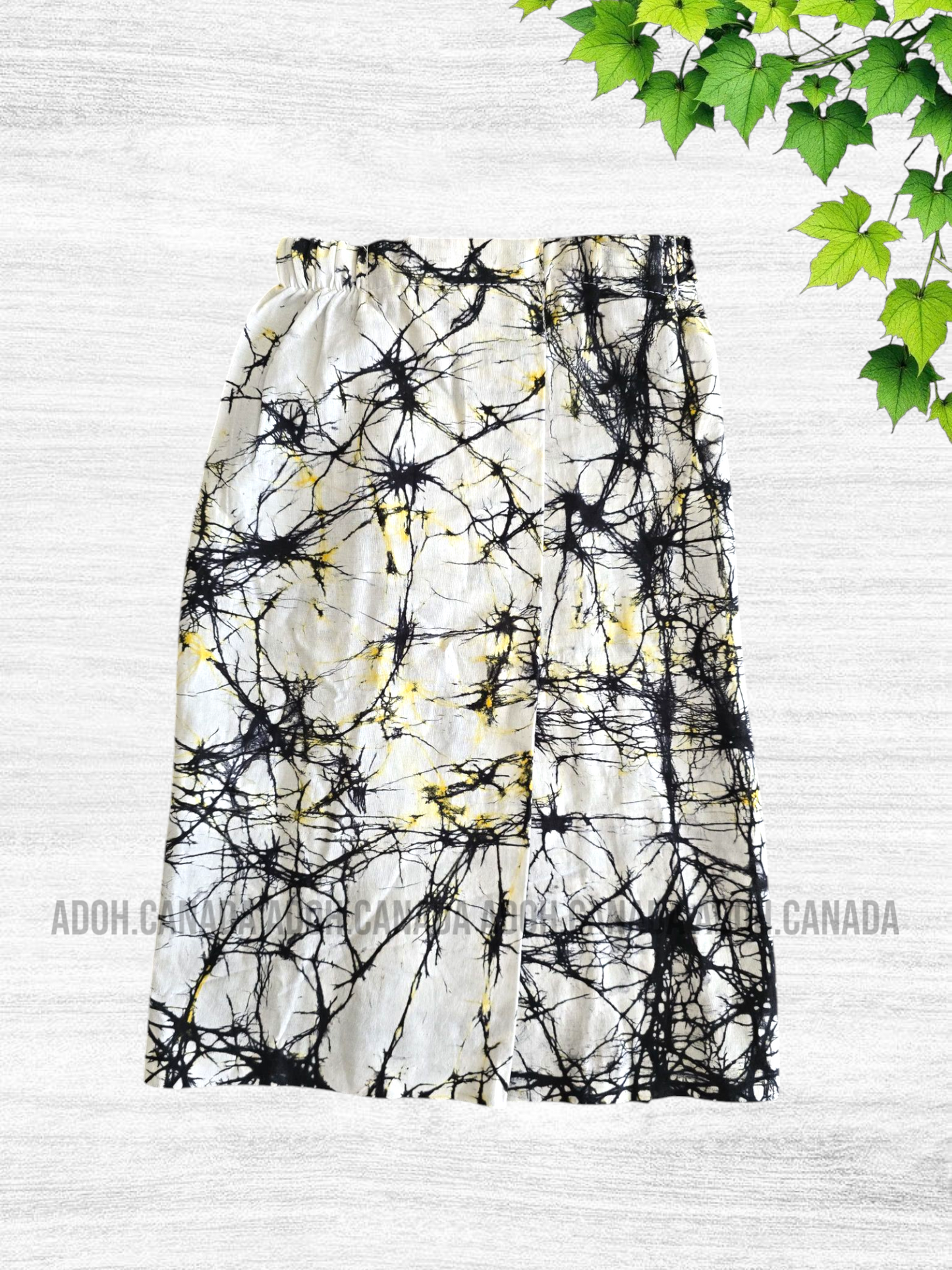 KSA1365- White/yellow with Black cracks Cotton Shirt & Sarong| Ceylon Batik | Hand Made | Kids Collection | Kid's Shirt |Cotton Shirt and Sarong| Summer Wear | Cultural
