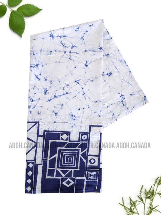 CSA1363 - White with blue designed Sarong | Ceylon Batik | Hand Made | Men's Collection | Cotton Shirt | Summer Wear | Party Wear |