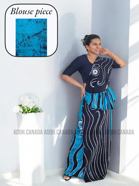 MU1350|Blue and Black designed Kandyan Made-up|Ceylon Batik| Cotton Kandyan Made-up Saree| Exclusive Designer Wear | Kandyan Made-up