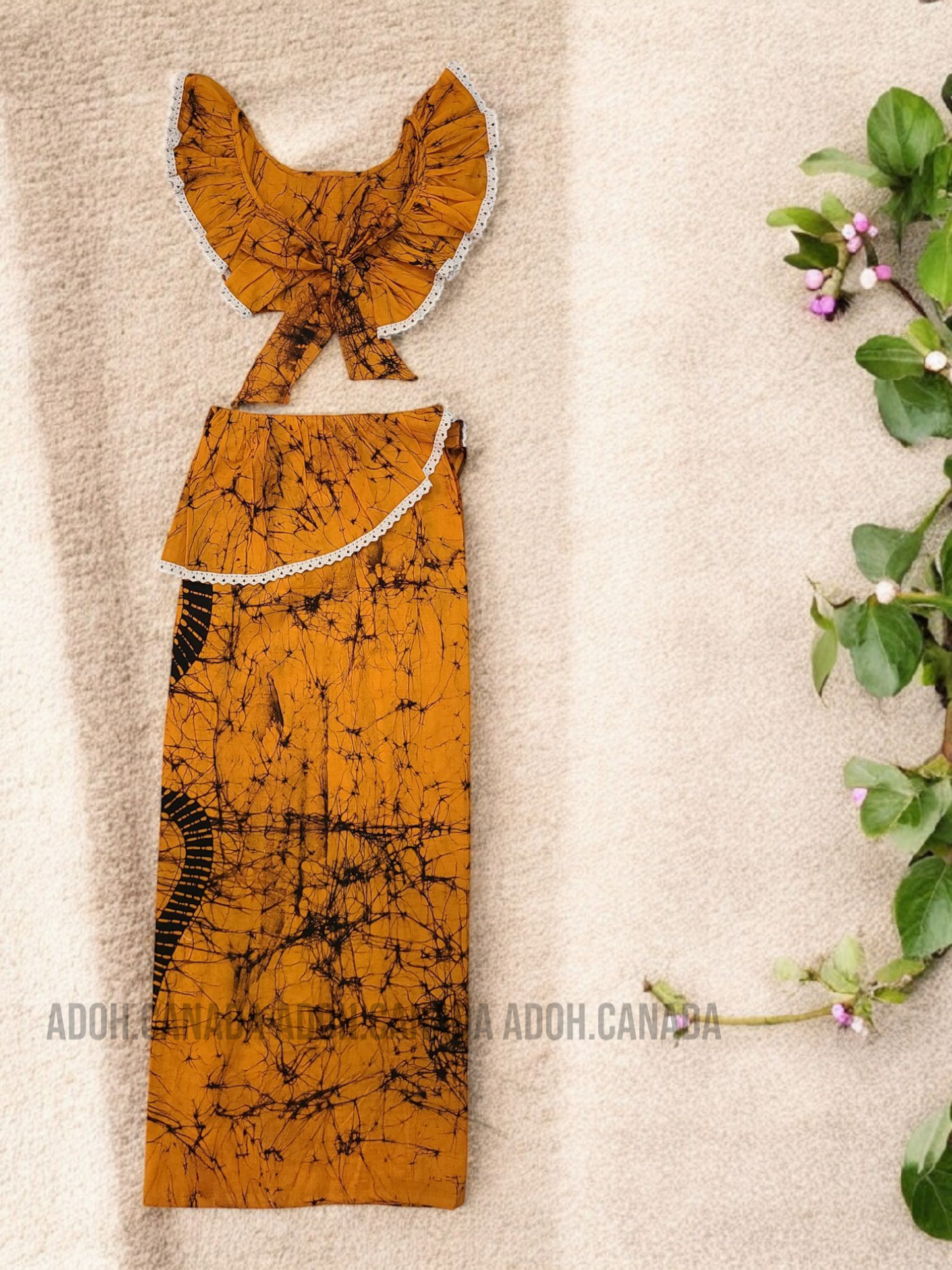 KG1307 - Orange with black designed Lama Saree ( Kids Redda Hatte)| Ceylon Batik | Hand Made | Kids Collection | Summer Collection | Cotton Lama Saree | Kids Redda Hatte | Casual wear