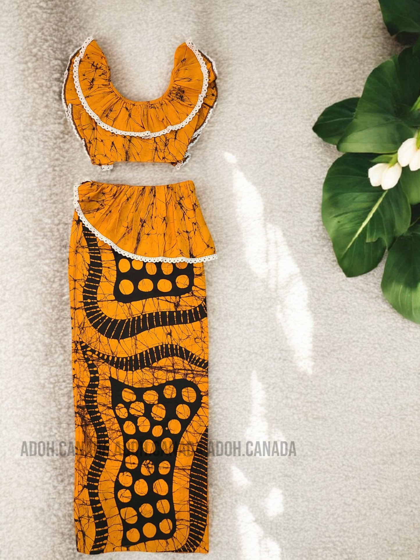 KG1307 - Orange with black designed Lama Saree ( Kids Redda Hatte)| Ceylon Batik | Hand Made | Kids Collection | Summer Collection | Cotton Lama Saree | Kids Redda Hatte | Casual wear
