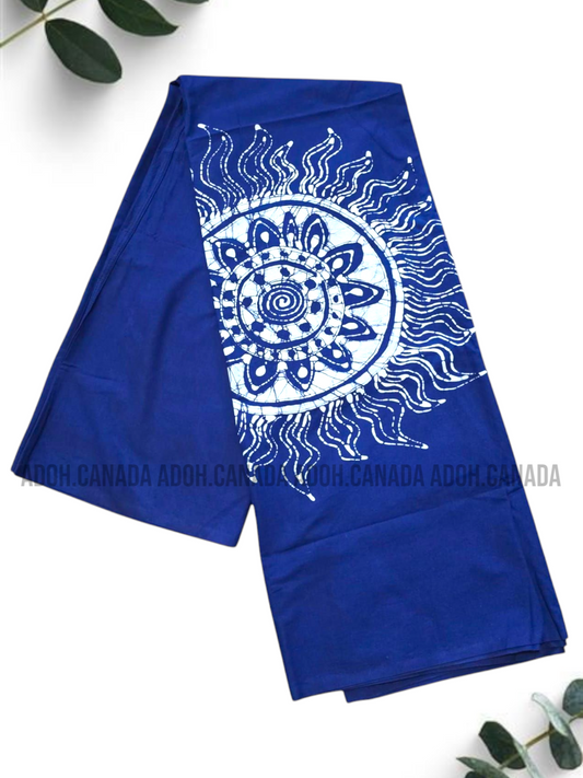 CSA1396 - Blue Sarong with white Sun designed| Ceylon Batik | Hand Made | Men's Collection | Cotton Sarong| Summer Wear | Party Wear