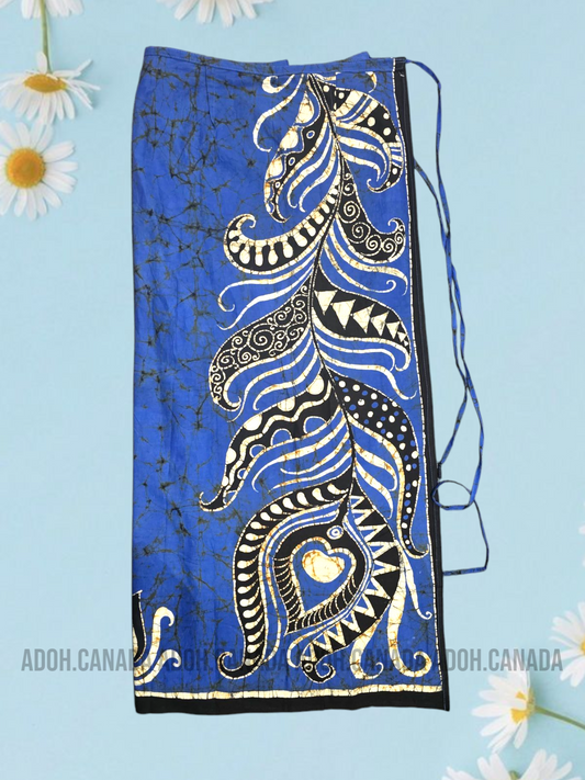LU1327 - Blue with black and white designed Batik Lungi Skirt |Ceylon Batik | Hand Made | Summer Collection | Cotton Batik Lungi | Traditional Collection