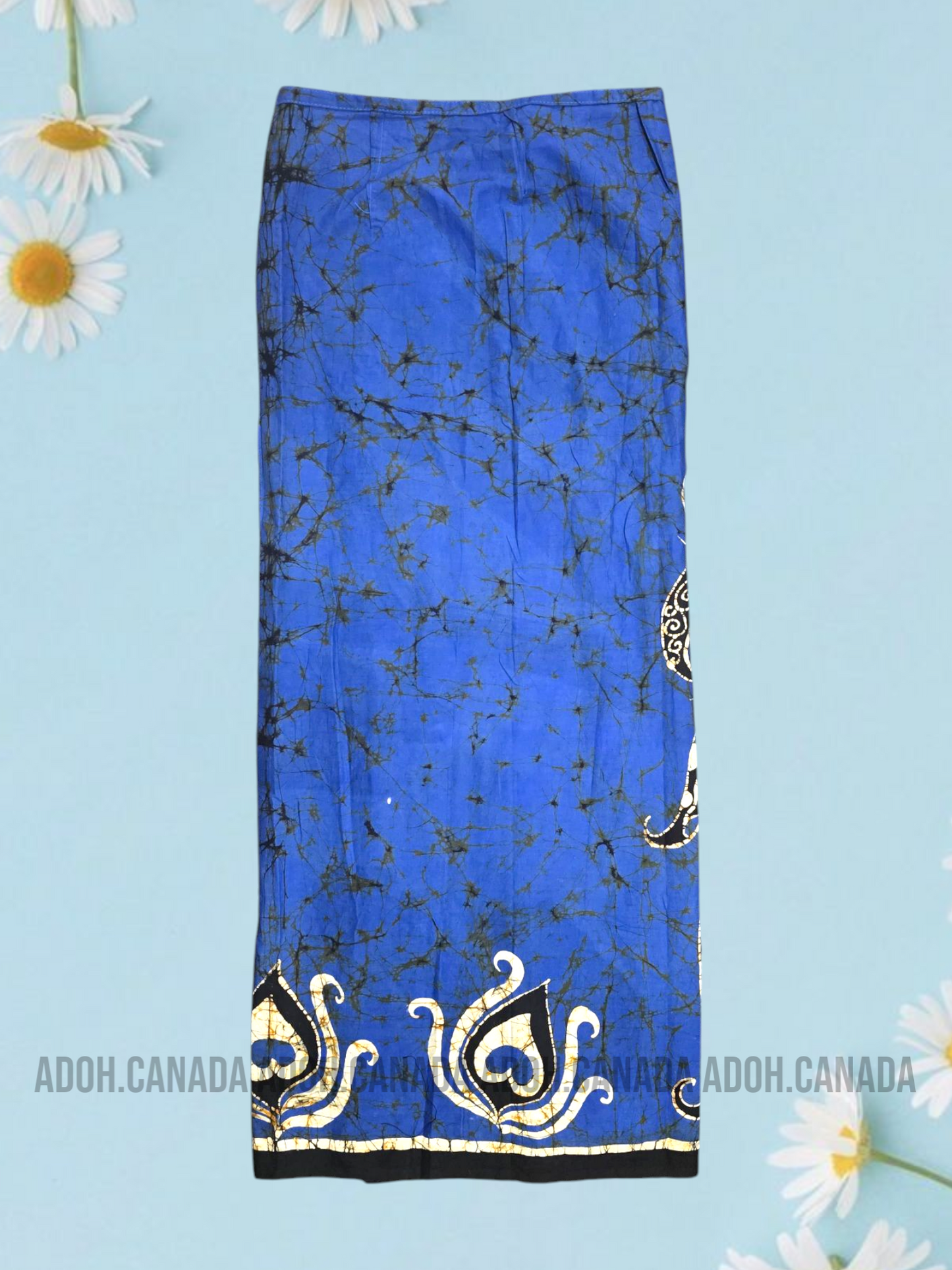 LU1327 - Blue with black and white designed Batik Lungi Skirt |Ceylon Batik | Hand Made | Summer Collection | Cotton Batik Lungi | Traditional Collection