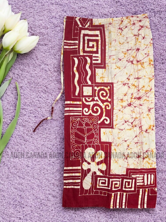 LU1328 - Full Red with off-white designed Batik Lungi Skirt |Ceylon Batik | Hand Made | Summer Collection | Cotton Batik Lungi | Traditional Collection