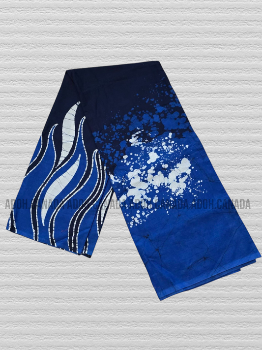 CSA1398 - Dark Blue Sarong with blue and white flames deaigned| Ceylon Batik | Hand Made | Men's Collection | Cotton Sarong| Summer Wear | Party Wear