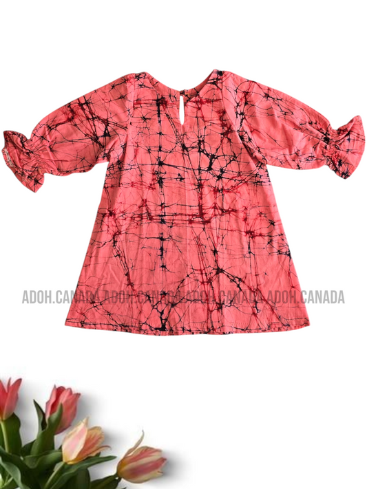 KG1226 - Pink dress with red and black cracks dress for kid| Ceylon Batik | Hand Made | Kids Collection | Summer Collection | Cotton Dress | Casual wear