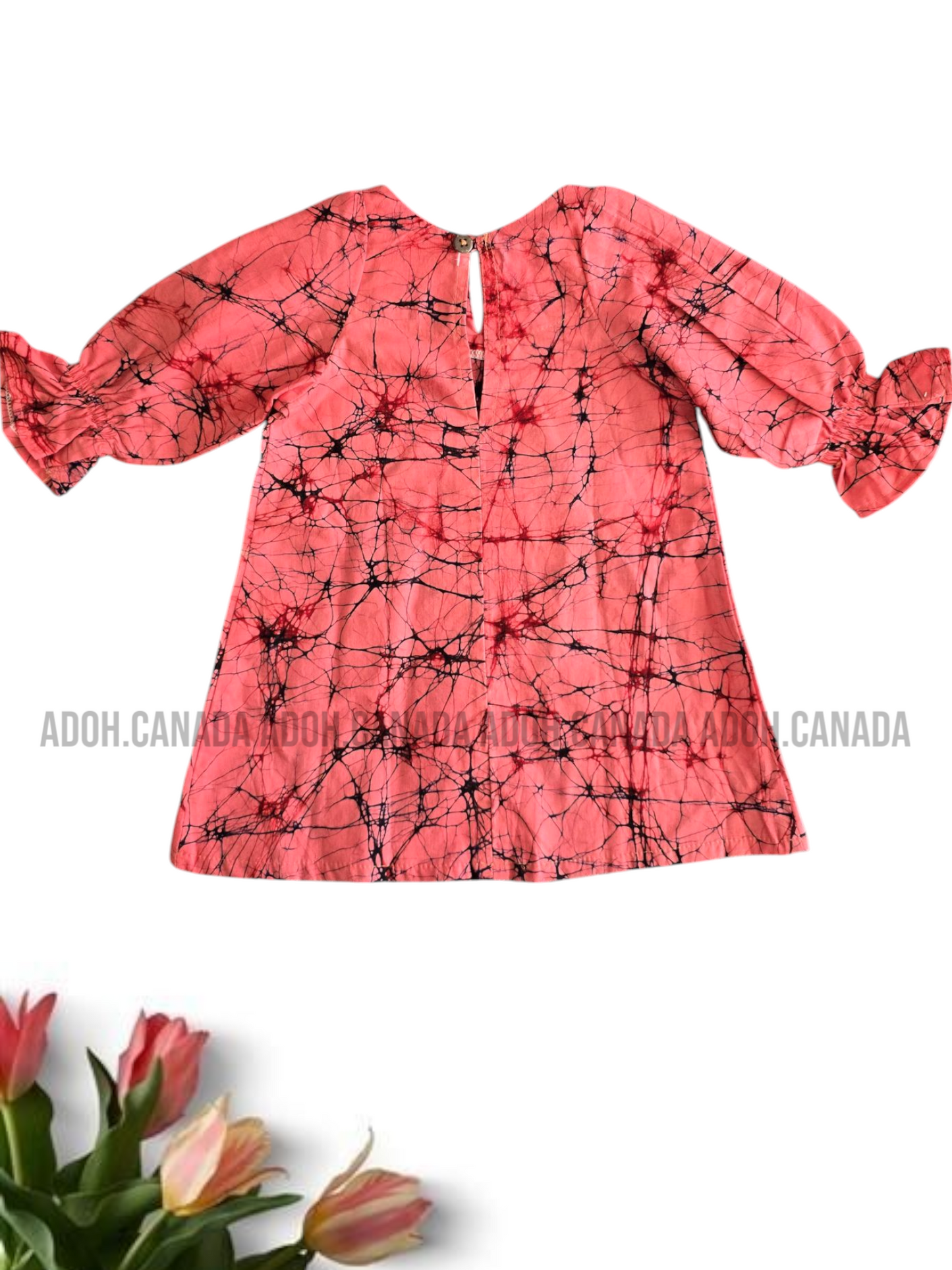 KG1226 - Pink dress with red and black cracks dress for kid| Ceylon Batik | Hand Made | Kids Collection | Summer Collection | Cotton Dress | Casual wear
