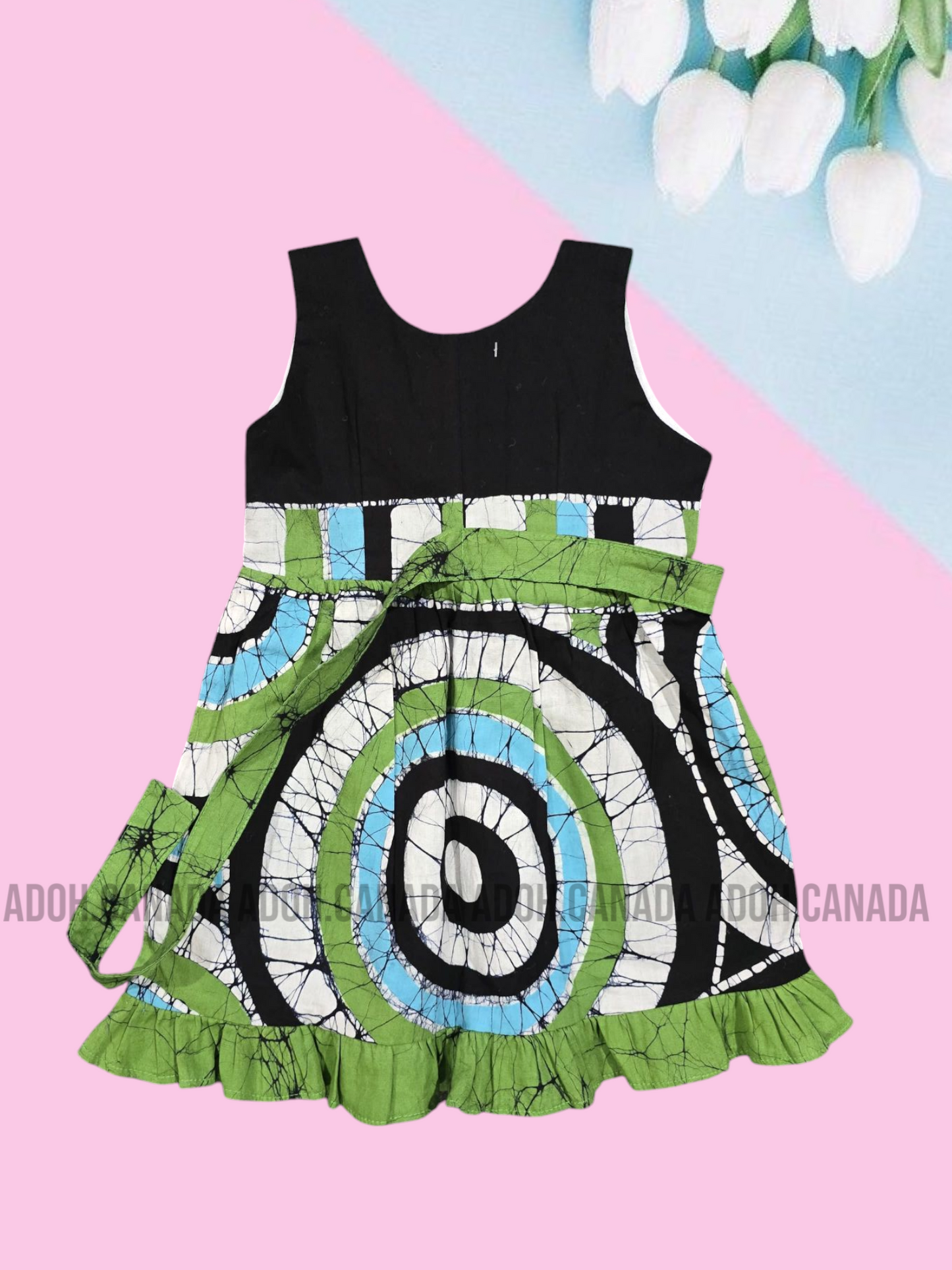 KG0006 - Green, blue, and white designed dress for kid| Ceylon Batik | Hand Made | Kids Collection | Summer Collection | Cotton Dress | Casual wear