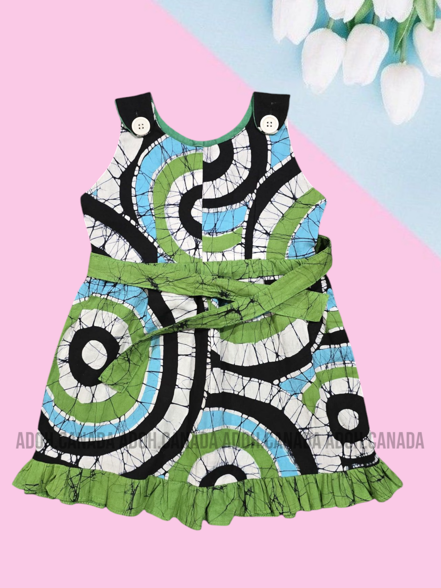 KG0006 - Green, blue, and white designed dress for kid| Ceylon Batik | Hand Made | Kids Collection | Summer Collection | Cotton Dress | Casual wear