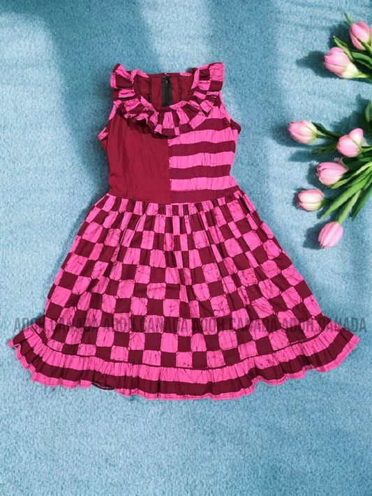 KG0011 - Pink and maroon dress for kid| Ceylon Batik | Hand Made | Kids Collection | Summer Collection | Cotton Dress | Casual wear