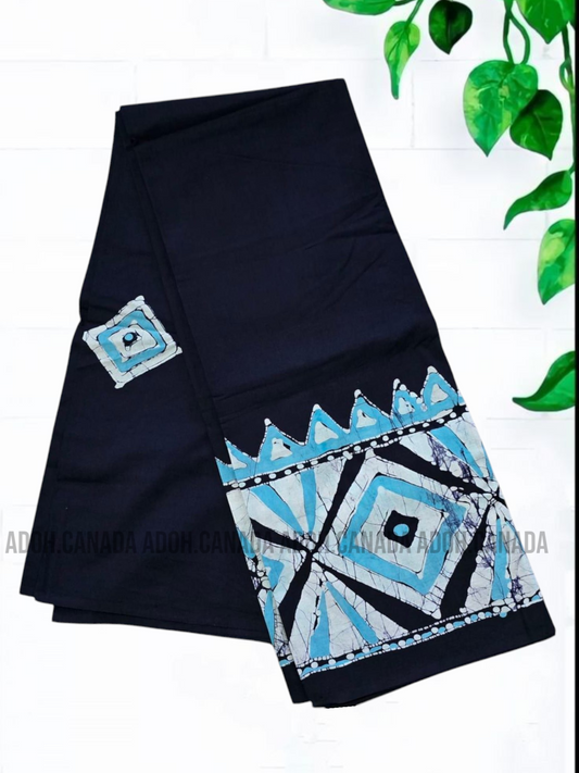 CSA1418 - Dark blue with light blue square designed Sarong| Ceylon Batik | Hand Made | Men's Collection | Cotton Sarong| Summer Wear | Party Wear