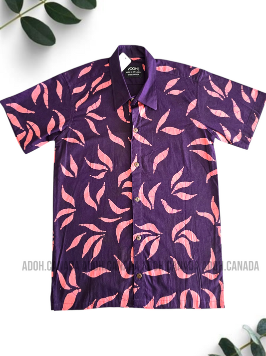 SH1149 -Dark Red with black designed Batik Shirt | Ceylon Batik | Hand Made | Men's Collection | Cotton Shirt | Summer Wear
