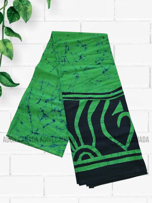 CSA1420 - Green Sarong with black designed| Ceylon Batik | Hand Made | Men's Collection | Cotton Sarong| Summer Wear | Party Wear
