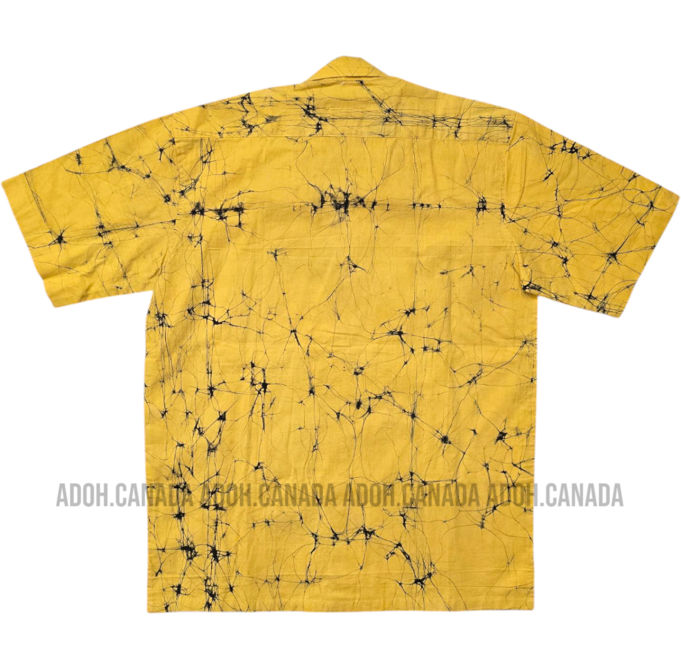 SH906 - Yellow Batik shirt with Black Cracks design | Ceylon Batik | Hand Made | Men's Collection | Cotton Shirt | Summer Wear