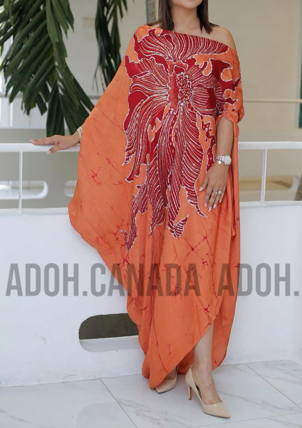 EC002 - Elegant Silk Batik Dress|Red & Orange | Ceylon Batik | Hand Made | Silk Dress | Summer Wear | Party Wear