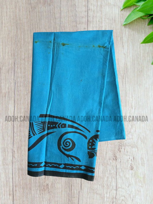 KSA0890 - Blue Sarong with elephant designed border| Ceylon Batik | Hand Made | Kid's Collection | Cotton Sarong| Summer Wear | Party Wear