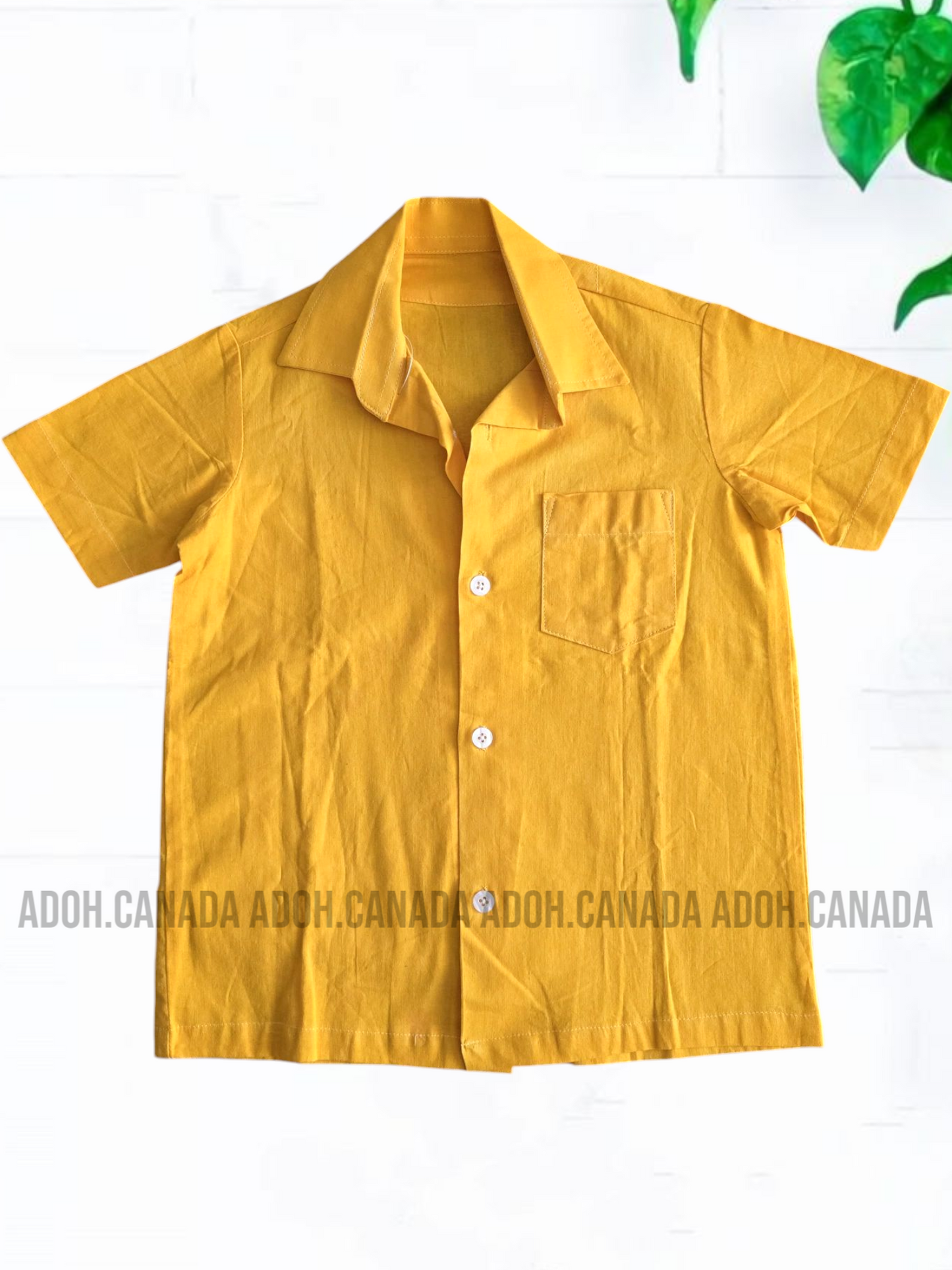 KSH0283/192 - Yellow Shirt with Green designed Batik Sarong Kit | Ceylon Batik | Hand Made | Kids Collection | Kid's Shirt |Kid's Sarong|Cotton Shirt | Summer Wear