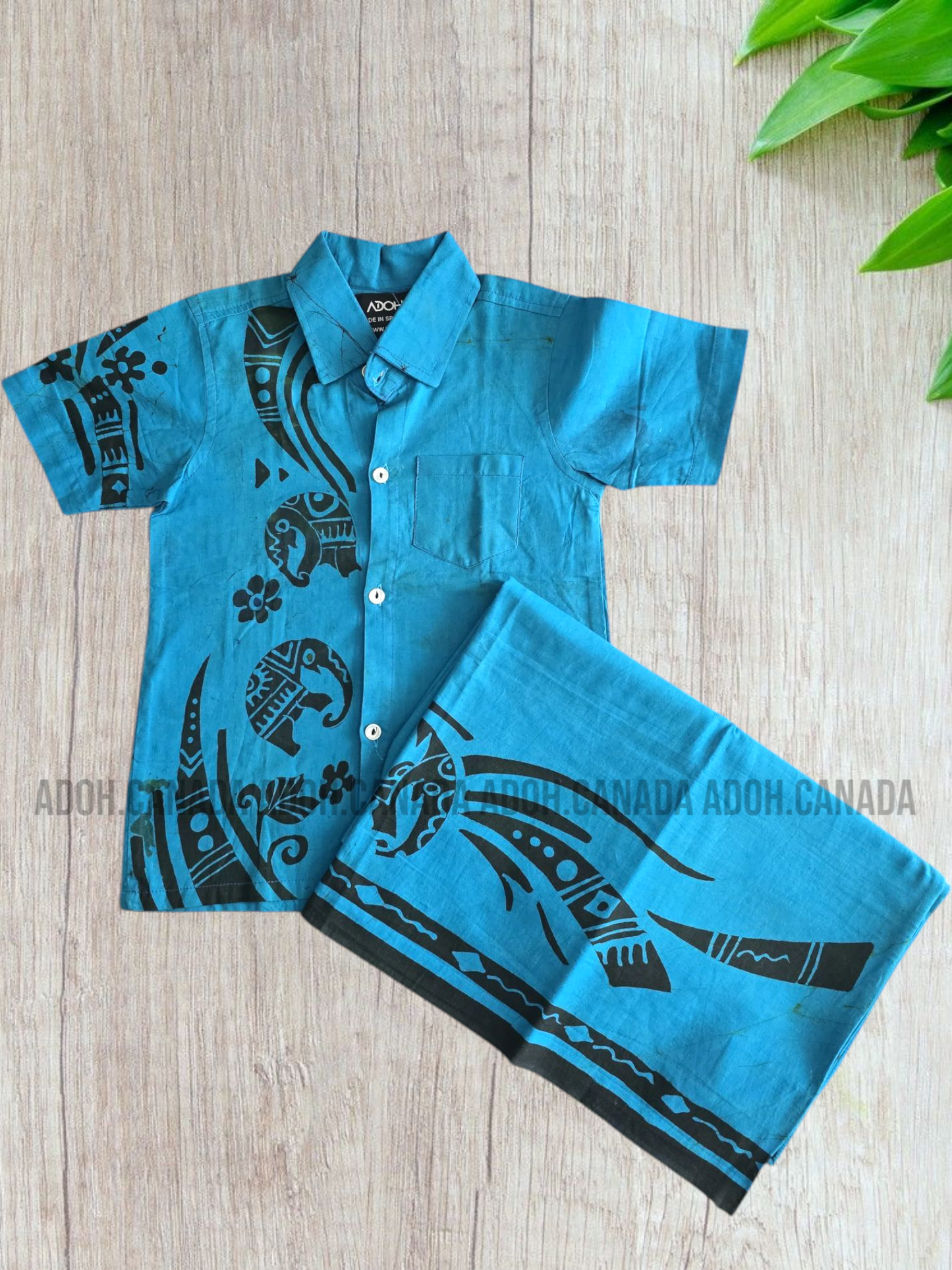 KSH0892 - Blue with elephant designed Batik Shirt | Ceylon Batik | Hand Made | Kids Collection | Kid's Shirt |Cotton Shirt | Summer Wear